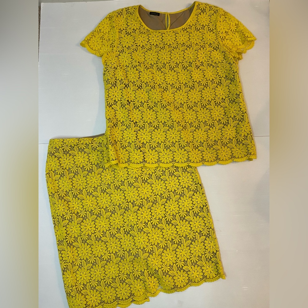 Talbots Yellow Crochet Lace Two Piece Set Skirt And Blouse Size 16 Easter Outfit - Picture 1 of 13